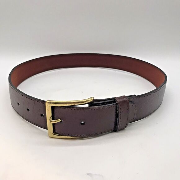 Brown Cowhide Smooth Leather Dress Belt Men's 36  1.5" W - 41 " L  Brass Buckle - Picture 6 of 13